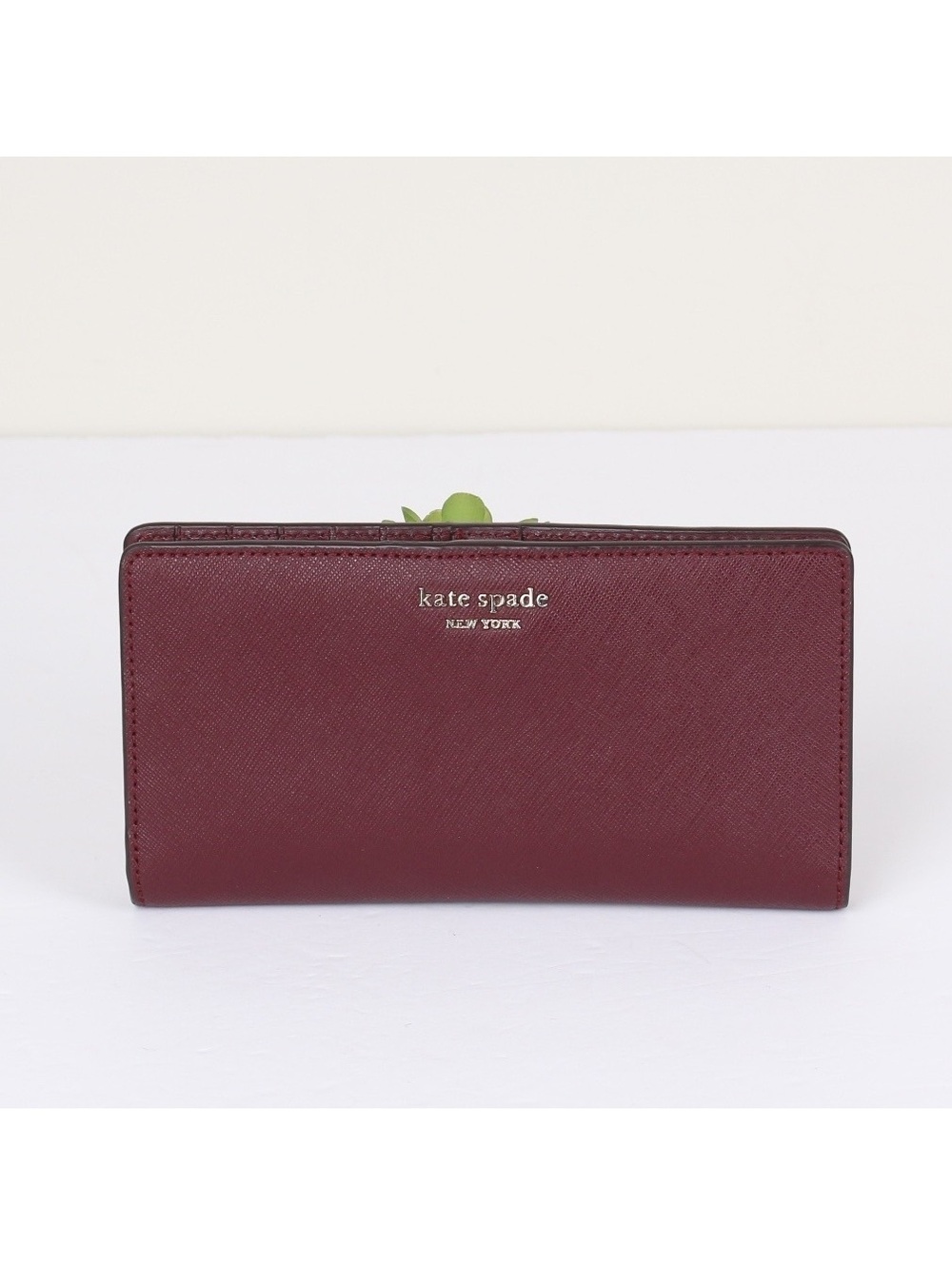Kate Spade Cameron Large Slim Bifold Wallet Saffiano Burgundy Cherrywood